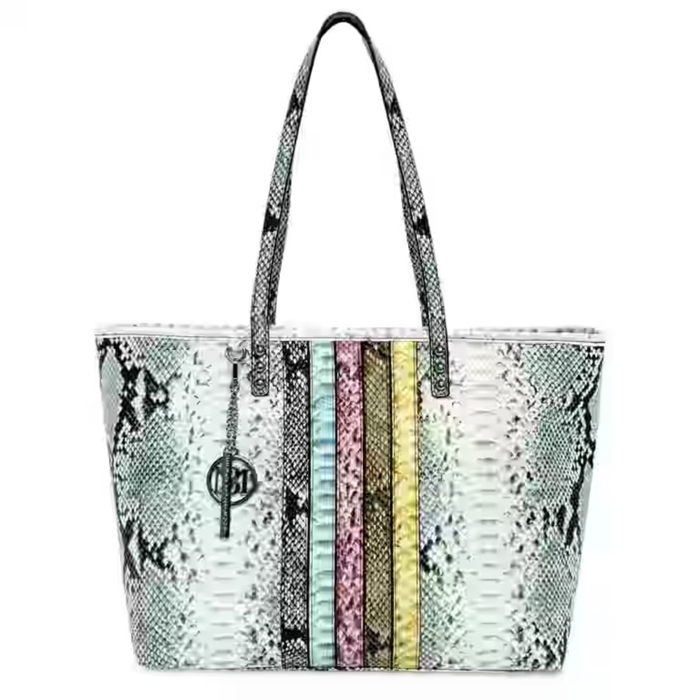 Badgley Mischka Black and White Striped Tote Bag